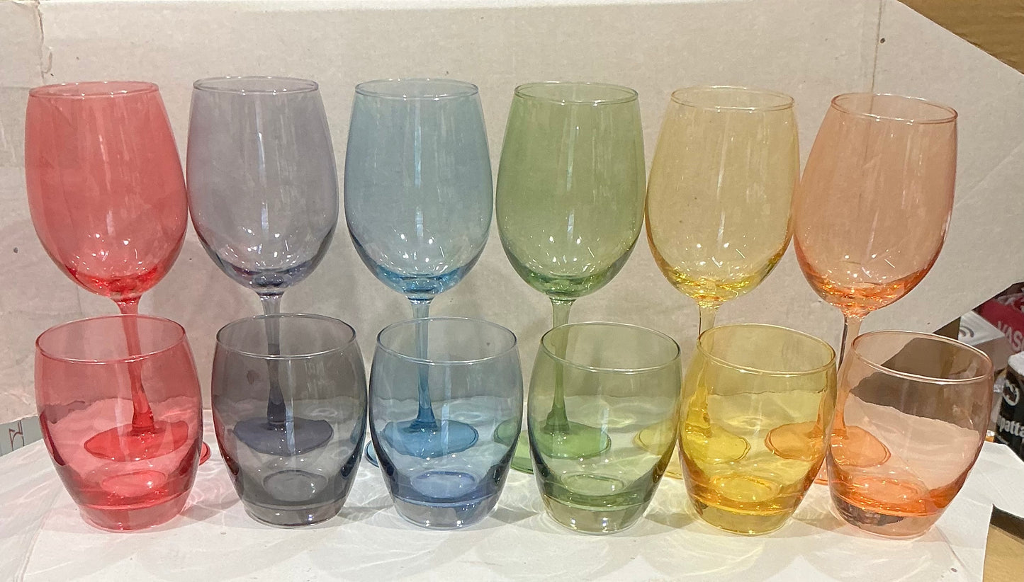 Set 12 bicchieri in vetro di cui 6 calici e 6 bicchieri acqua