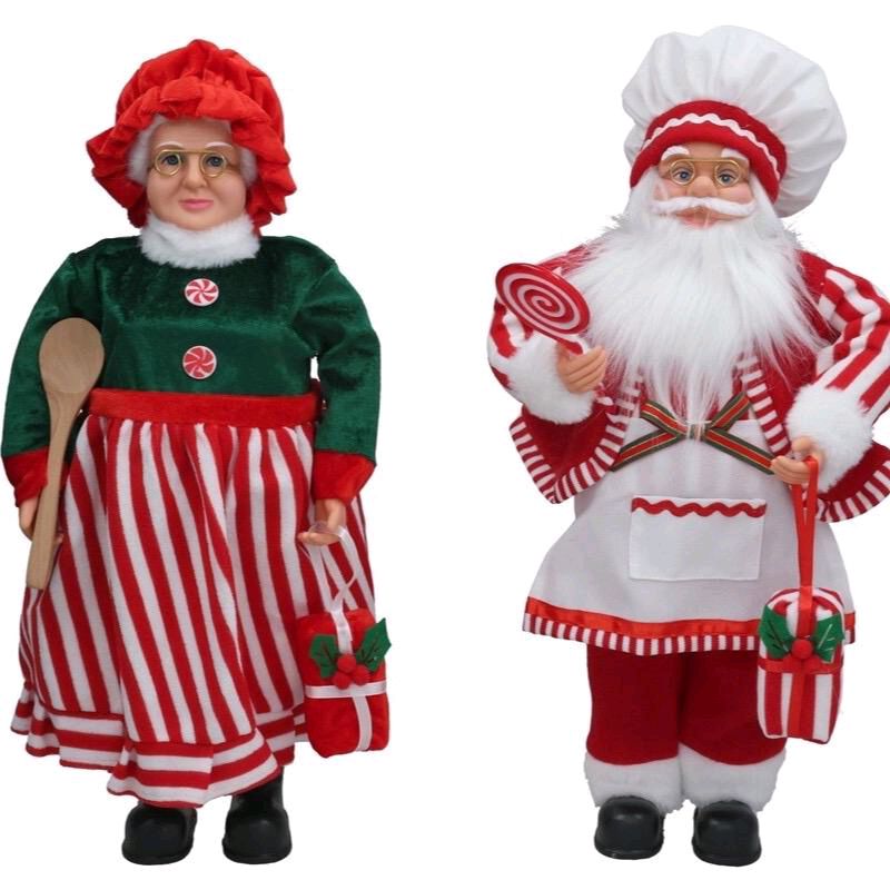 Coppia mamma Natale e babbo Natale in 2 misure 17x9x32 cm e 10x11x45