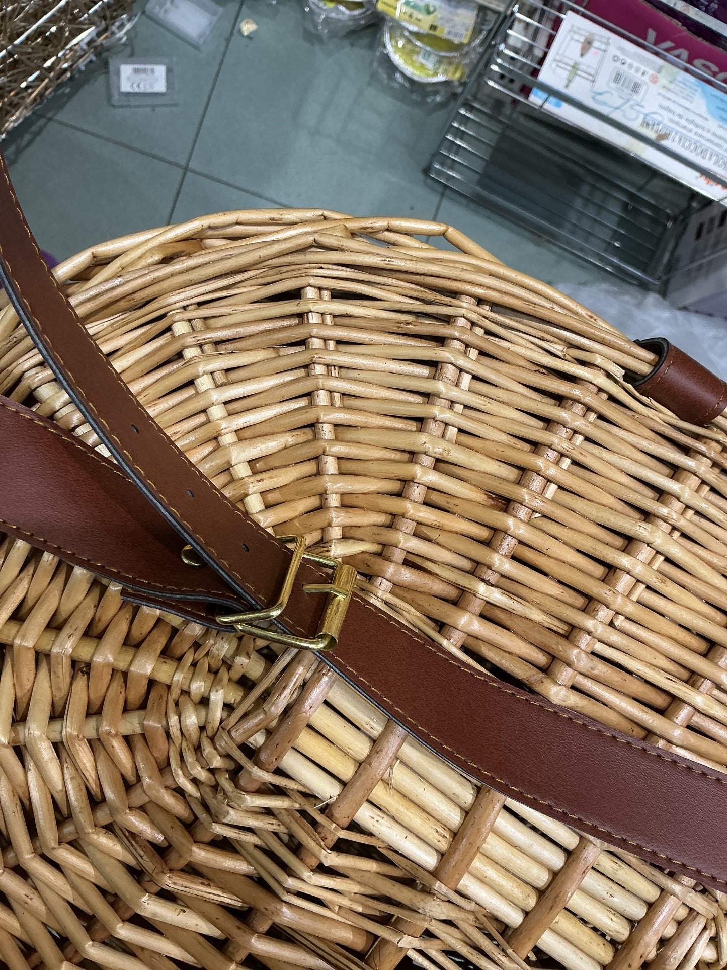 Cesta Picnic in Vimini Naturale con Manici in simil Pelle per Picnic all'Aperto e Viaggi altezza 31x40