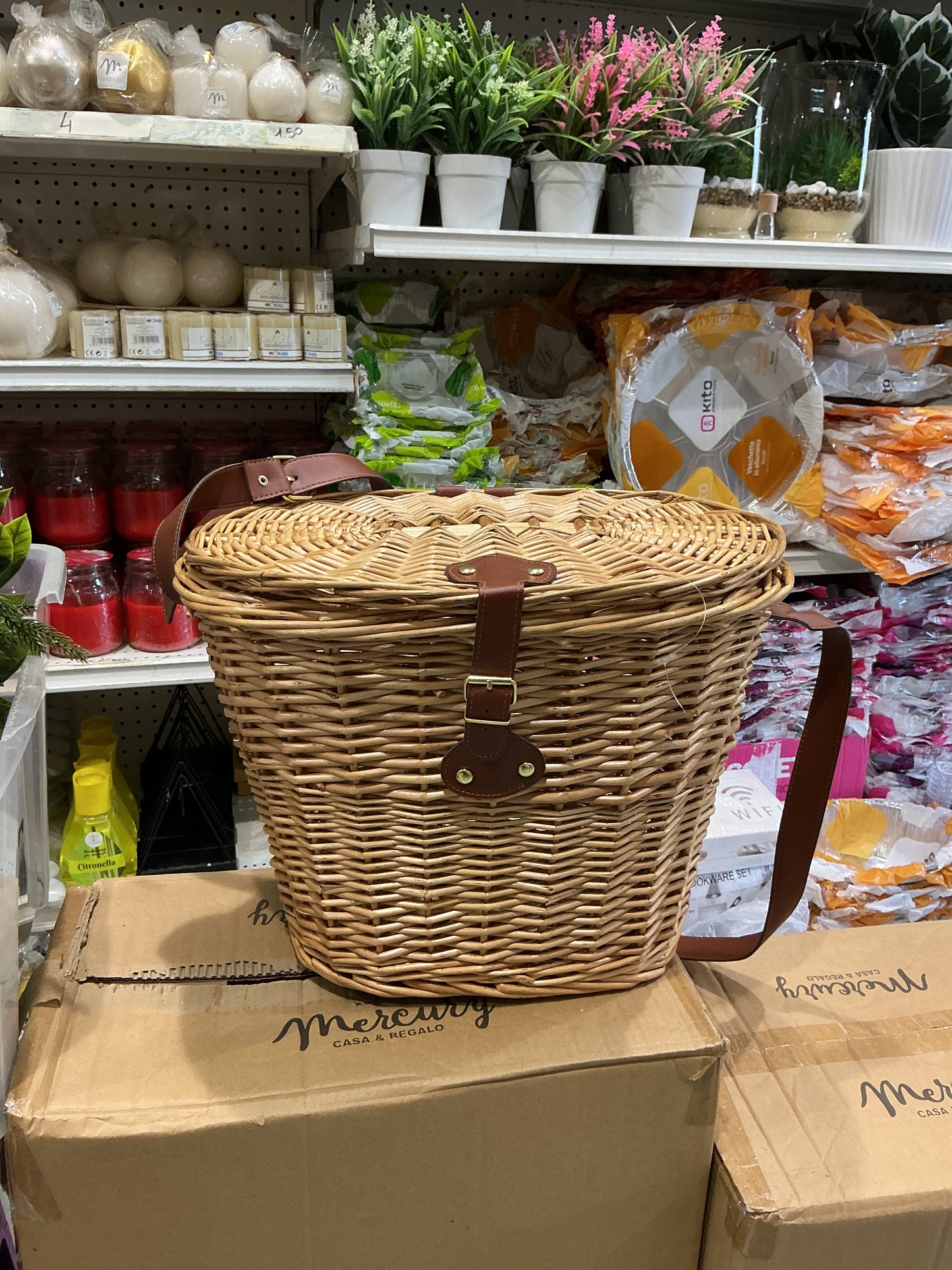 Cesta Picnic in Vimini Naturale con Manici in simil Pelle per Picnic all'Aperto e Viaggi altezza 31x40