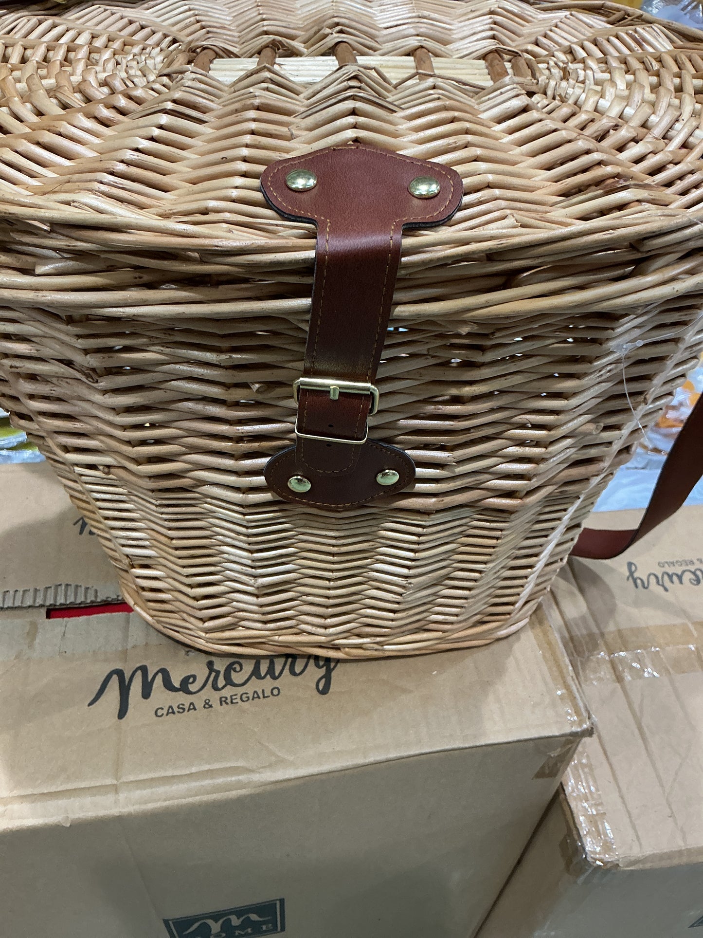 Cesta Picnic in Vimini Naturale con Manici in simil Pelle per Picnic all'Aperto e Viaggi altezza 31x40