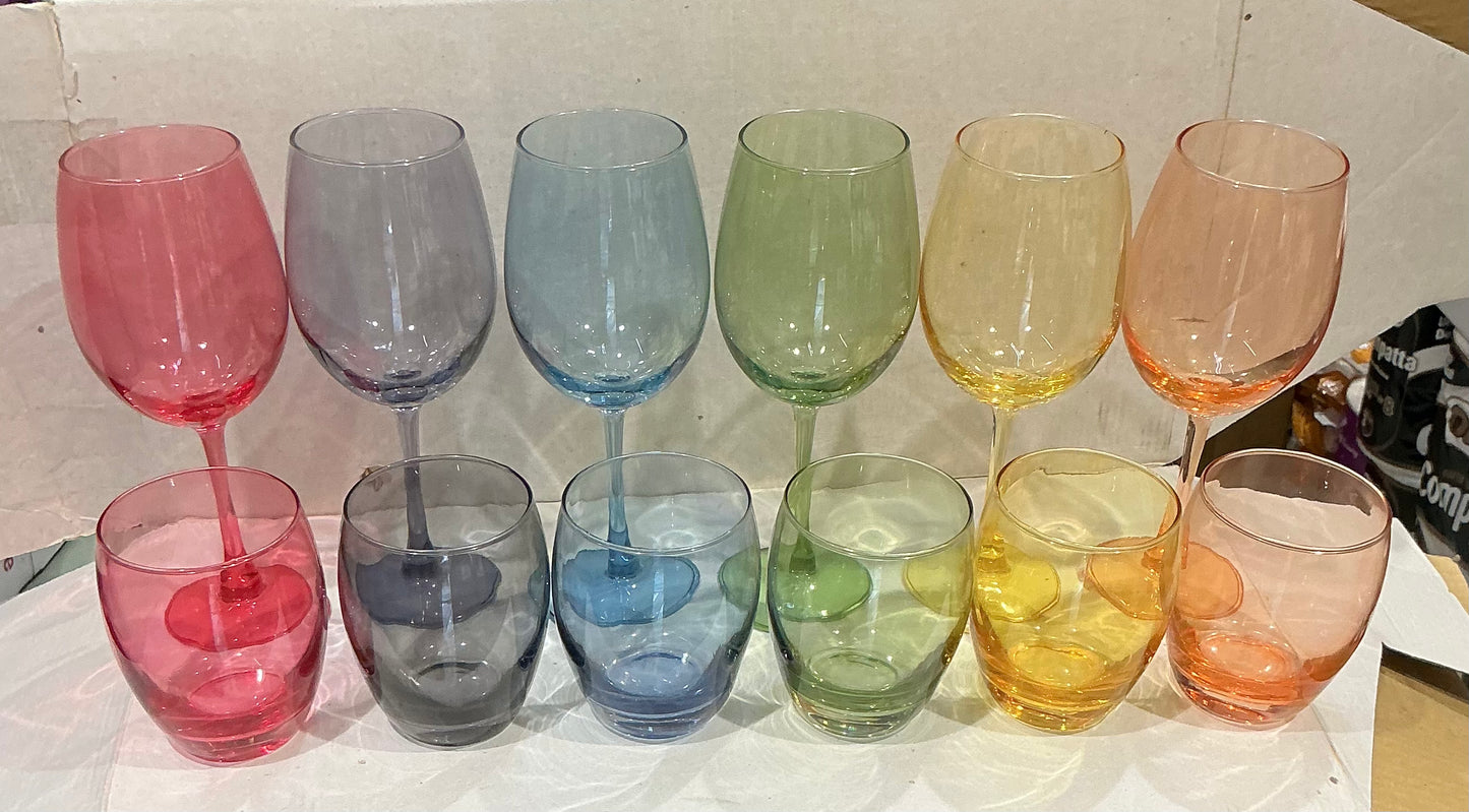 Set 12 bicchieri in vetro di cui 6 calici e 6 bicchieri acqua