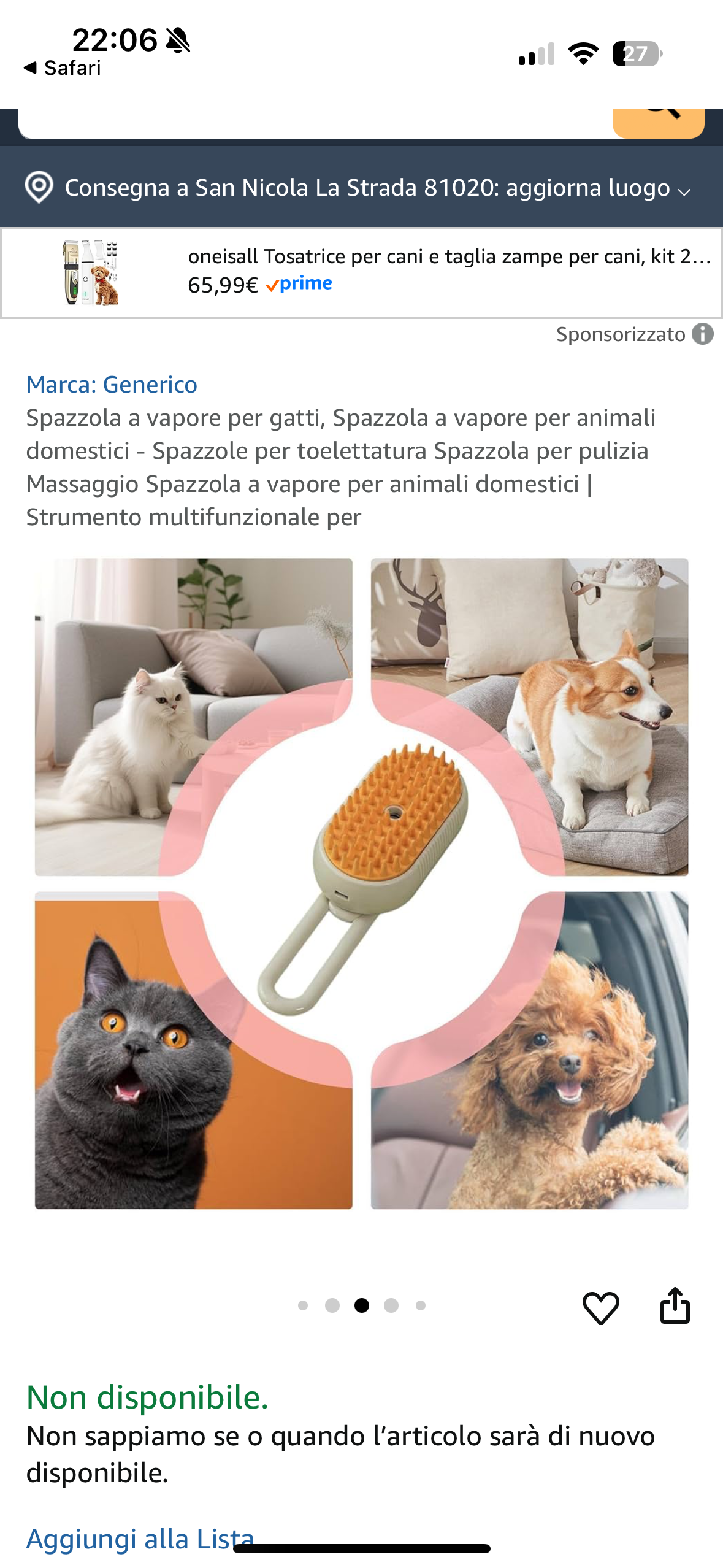 Spazzola a vapore per animali