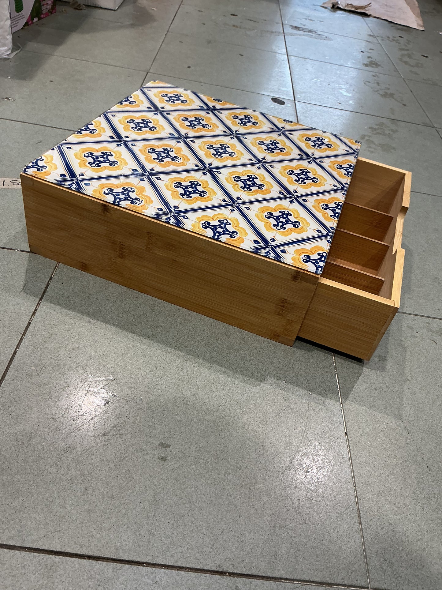 Porta cialde 30x30x10 in bambù e vetro