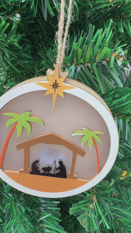 Pendente presepe in legno luminoso