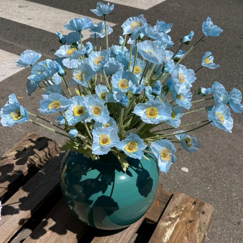 Set 10 fiori  decorativi papaveri in tessuto