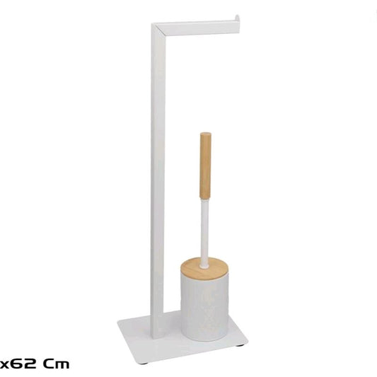 Porta rotolo con scopino wc in ferro e bambù