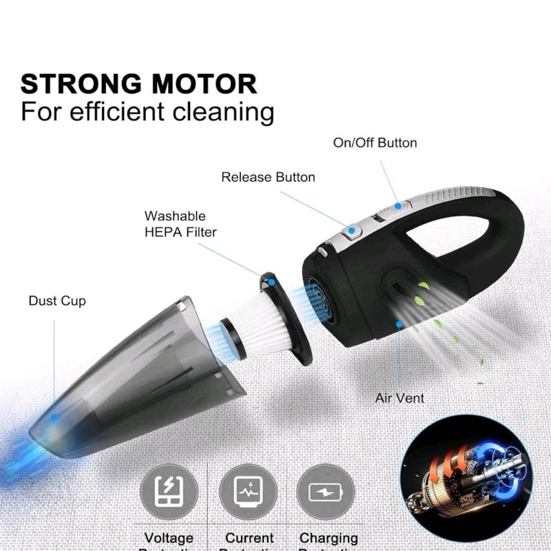 Aspirapolvere Senza Fili Auto Potente 120W 4.5k PA Umido e Secco 30 Minuti di Lavoro Aspirabriciole con Accessori Integrati