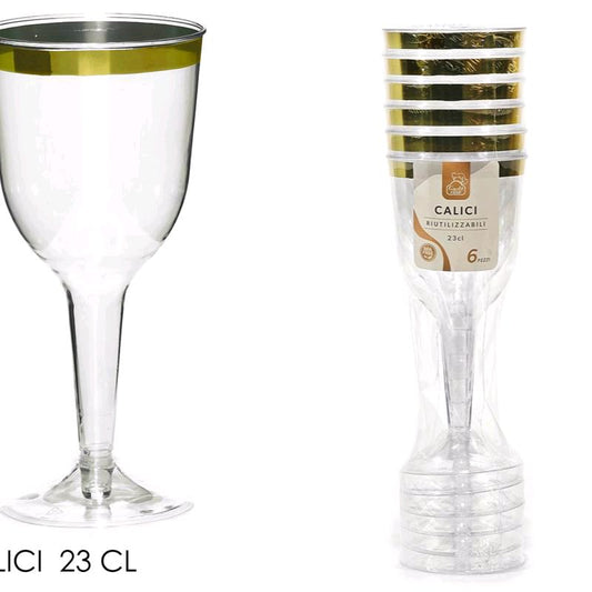 Set 12 calici e 12 bicchieri  in plastica riutilizzabili 23cl calice e bicchiere 28 cl
