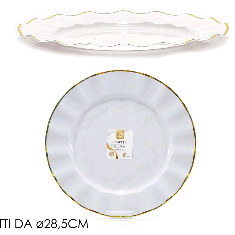 Set 6 piatti piani più 6 piatti fondi in plastica riutilizzabili
