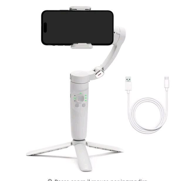 Stabilizzatore per smartphone, stabilizzatore a 3 assi per telefono, compatibile con iPhone e Android, monitoraggio AI, portatile e pieghevole,