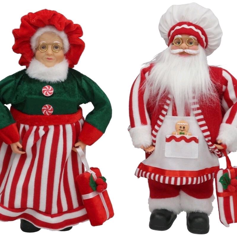 Coppia mamma Natale e babbo Natale in 2 misure 17x9x32 cm e 10x11x45