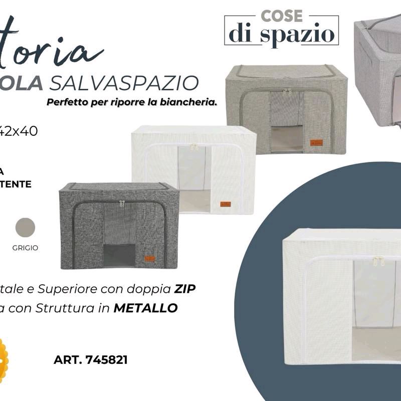 Scatola salvaspazio con doppia zip apertura frontale e superiore struttura in metallo