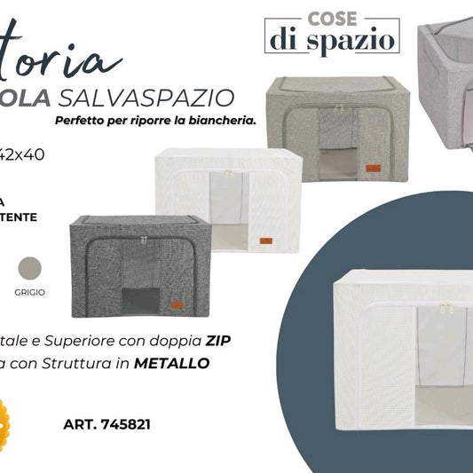 Scatola salvaspazio con doppia zip apertura frontale e superiore struttura in metallo