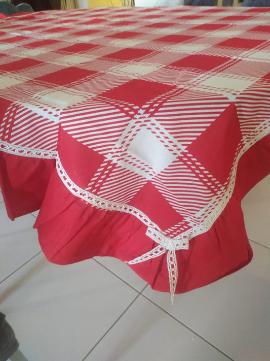 Tovaglia tartan con balze cotone
